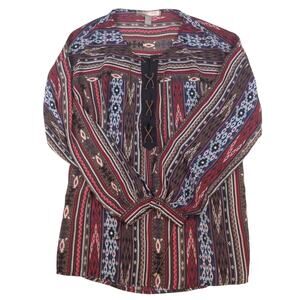 Love 21 Western Lace Up Top Medium Navy Red Brown